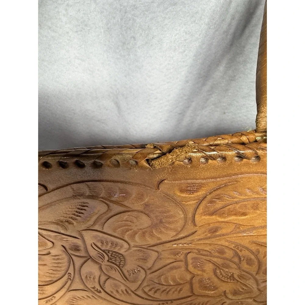 Alexis David Hand Tooled Leather Floral Shoulder Tote Purse Western Artisan Boho